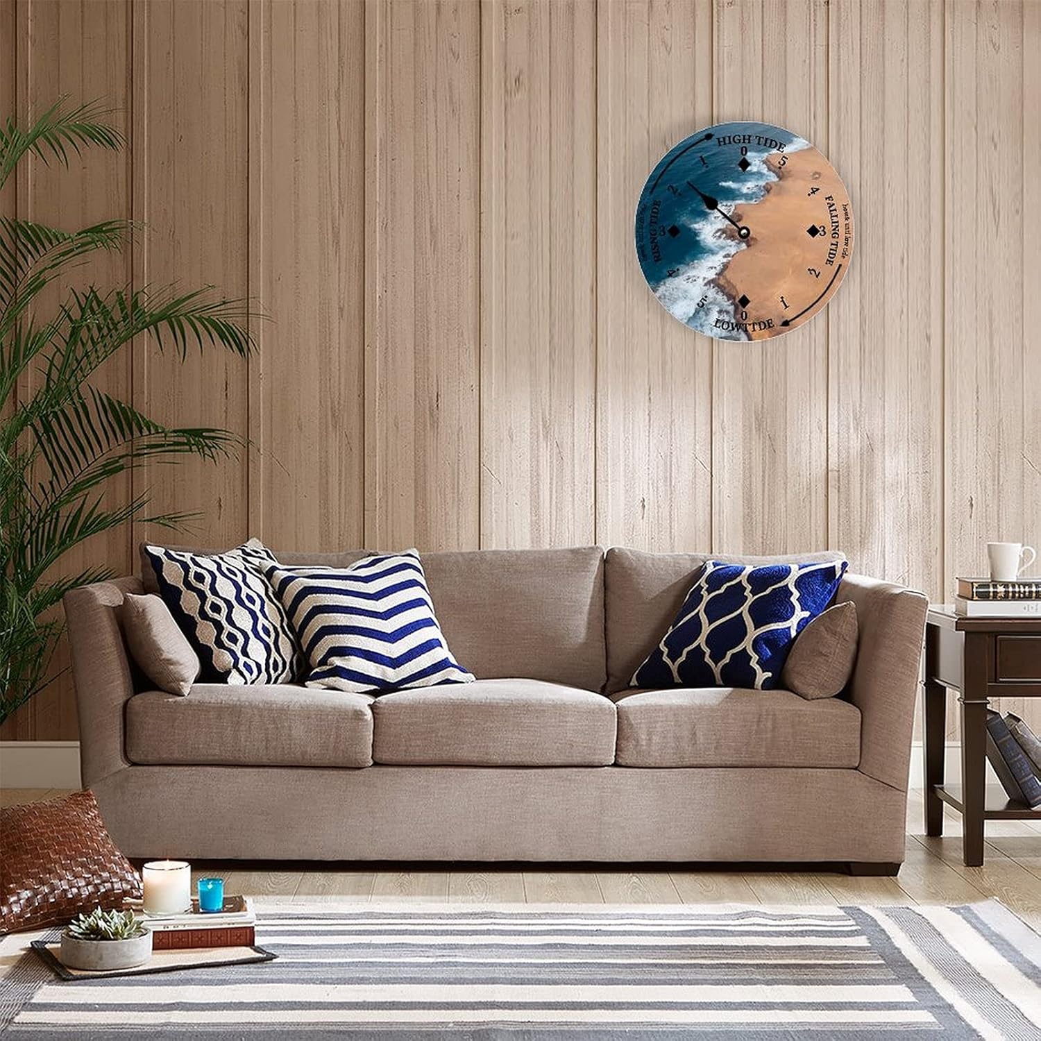 Wooden Tide Clock Reef Coast East Coast Ocean Time Clock Wood Tidal Clock High and Low Tide Wall Hanging Art Tide Movement Clock for Beach House Cottage Novelty Gift for Dad