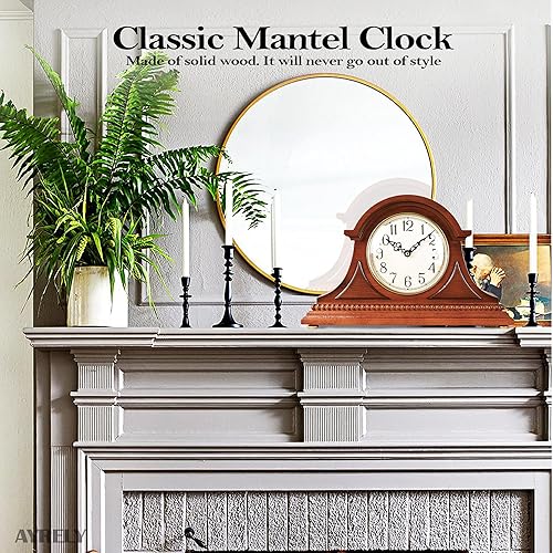 Miniatura 5 de AYRELY® Reloj de repisa de abuelo con campana de hora/cuarto de hora, elegante marco de madera, relojes de mesa operados con batería, reloj vintage