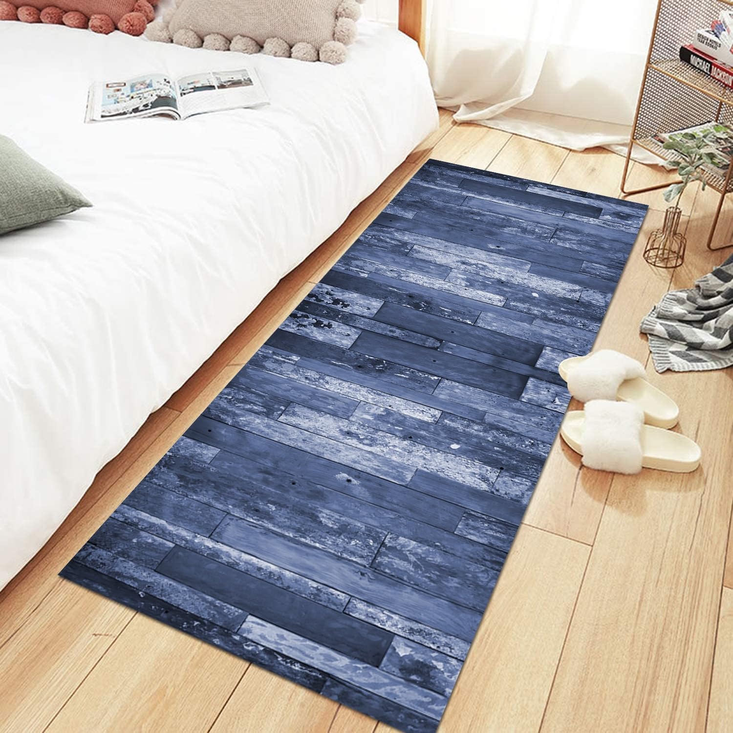 Alfombra Larga Antideslizante Para Pasillo O Cocina - Lavable, 90x300 Cm, Color Azul - Atrapa Suciedad Y Protege Suelos