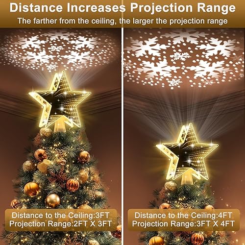 Miniatura 26 de Decoración para árbol de Navidad iluminada con 6 patrones proyectados, estrella de Navidad con luces giratorias LED integradas, proyector