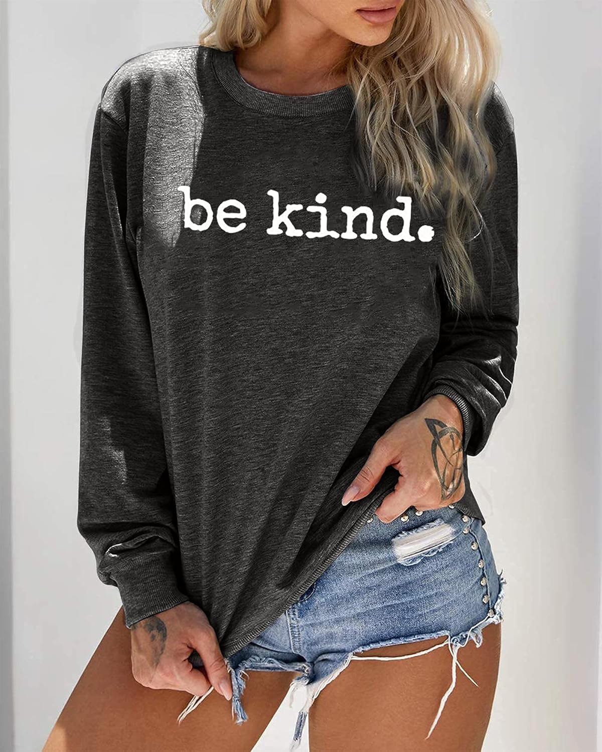 ASTANFY Be Kind Sweatshirt Womens Letter Print Pullover Long Sleeves Blessed Top Blouse - Image 3