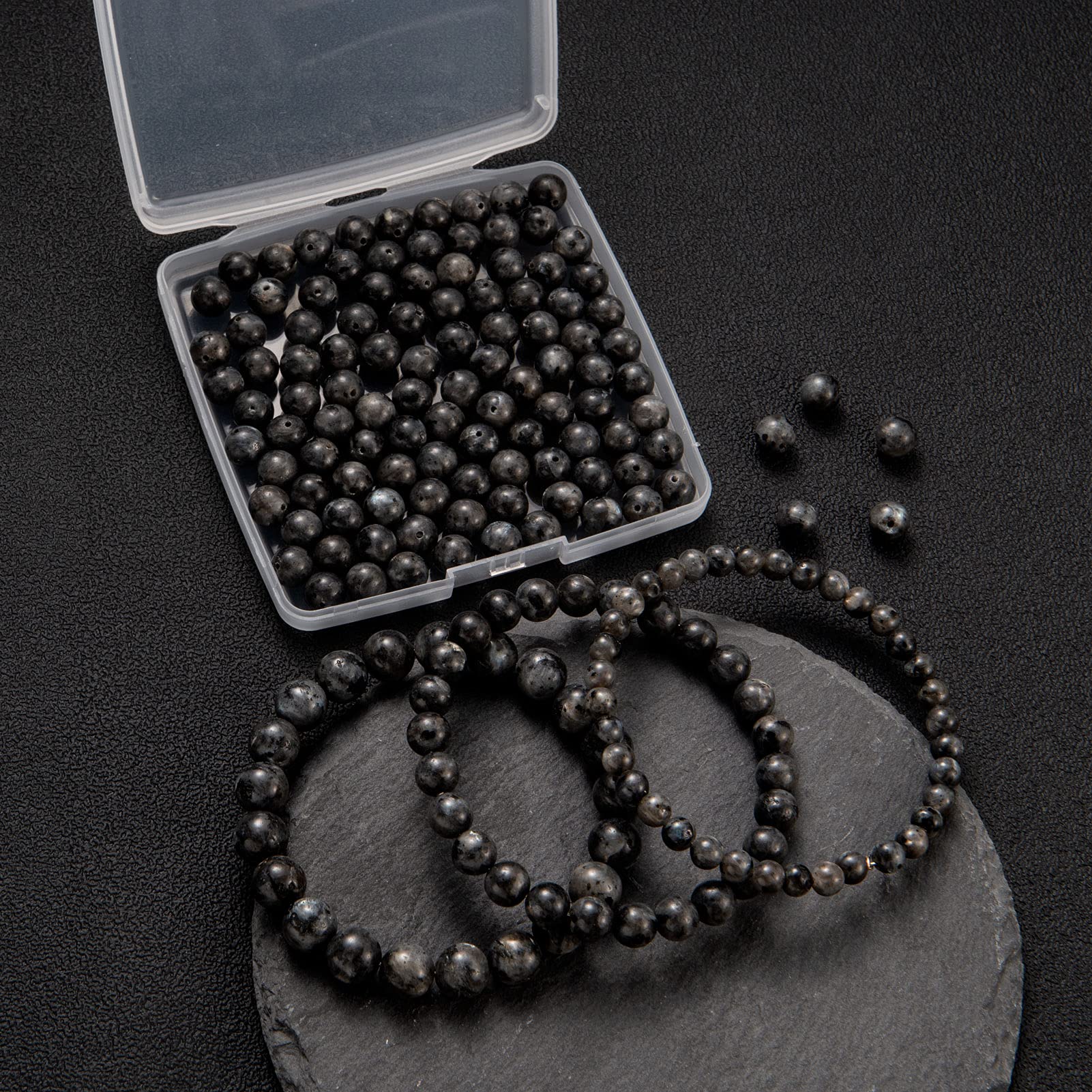 100Pcs Natural Stone Beads 8mm Black Labradorite Round Gemstone Loose Beads with Elastic Bracelet String for Bracelets Necklace Jewelry Making 4