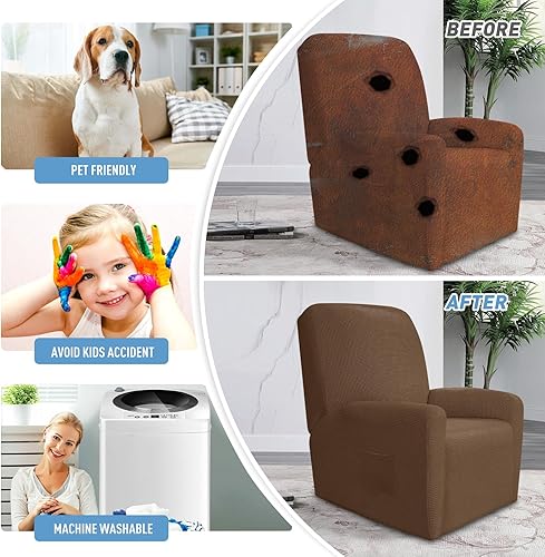 Miniatura 4 de JIVINER Fundas súper elásticas para sillas reclinables, 4 piezas, funda de elastano suave para sillas reclinables, con bolsillos, protector de