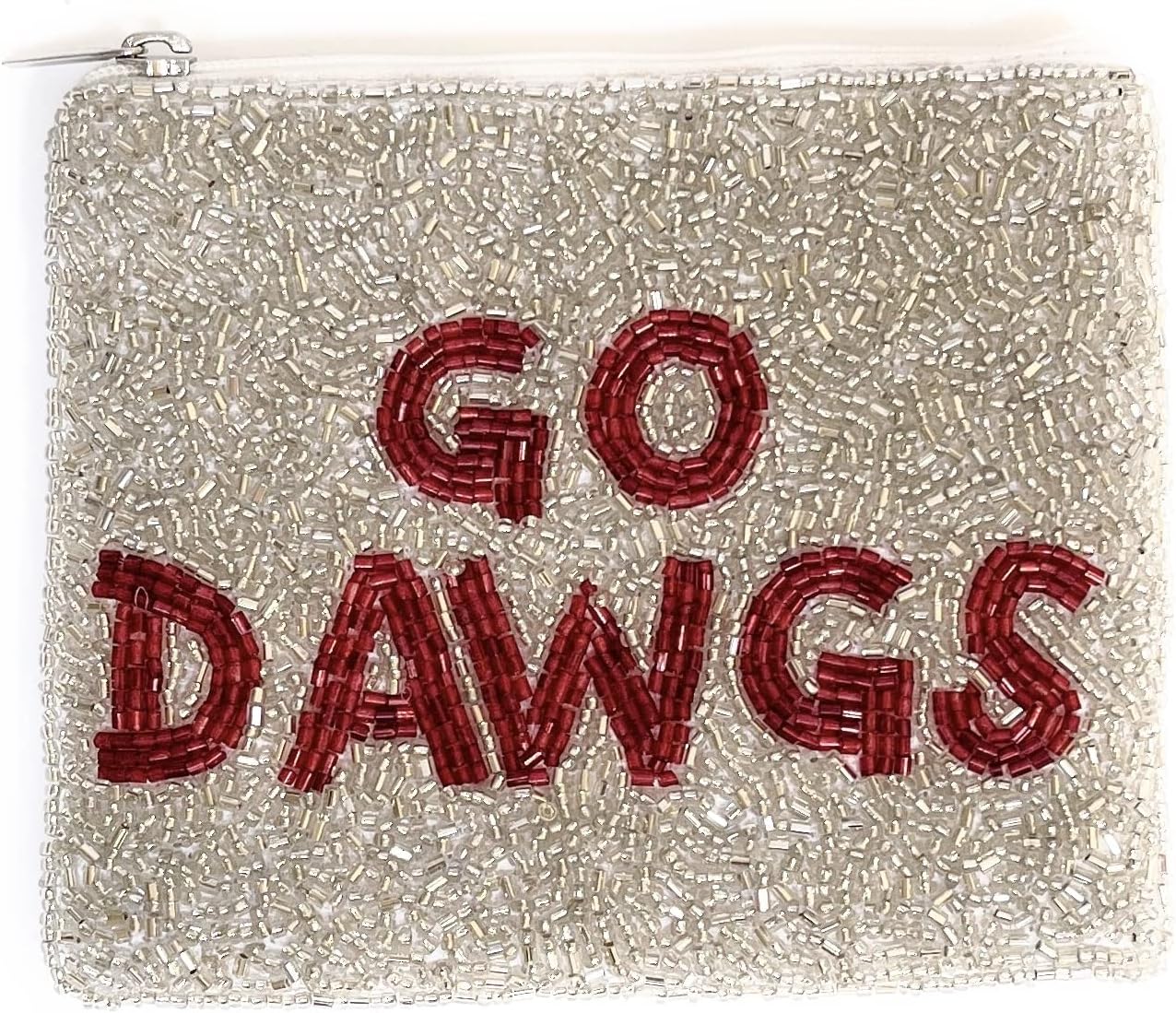 TWINE & LOVE GO DAWGS Beaded Coin Purse, Game Day Coin Purse, Coin Purse, Coin Pouch, Beaded Coin Pouch, College Game Day Pouch, Silver Pouch, Best Seller