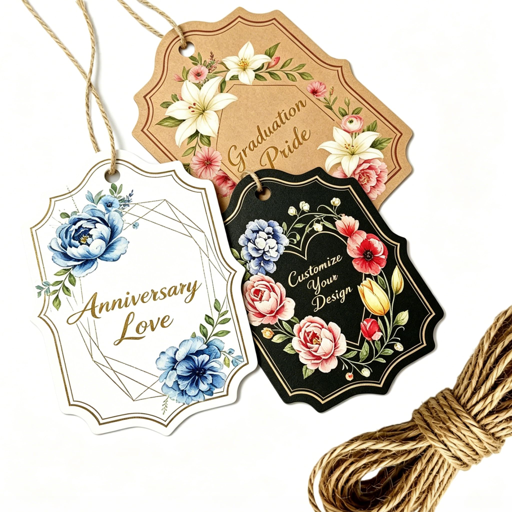 Custom Hang Tags with Jute Twine for Gift Packaging Boutique Price Tags