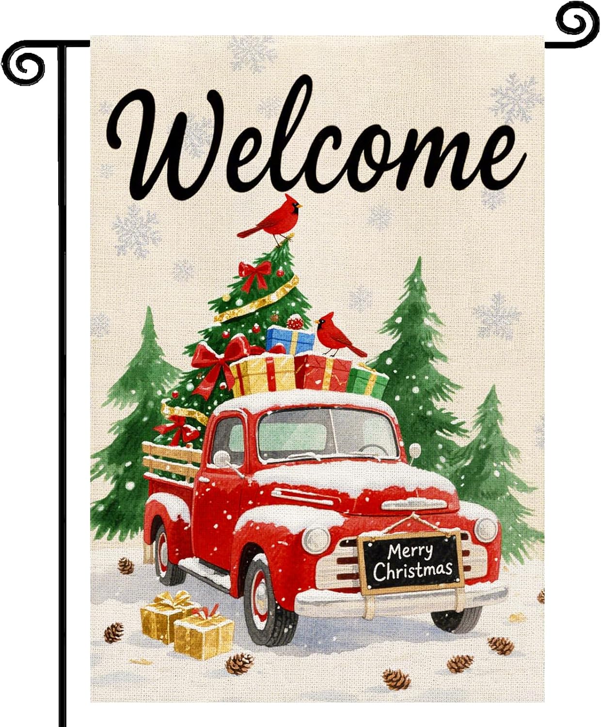 Christmas Garden Flag 12x18 Inch Double Sided Outside for Red Truck Rustic Winter Holiday Yard Outdoor Flag