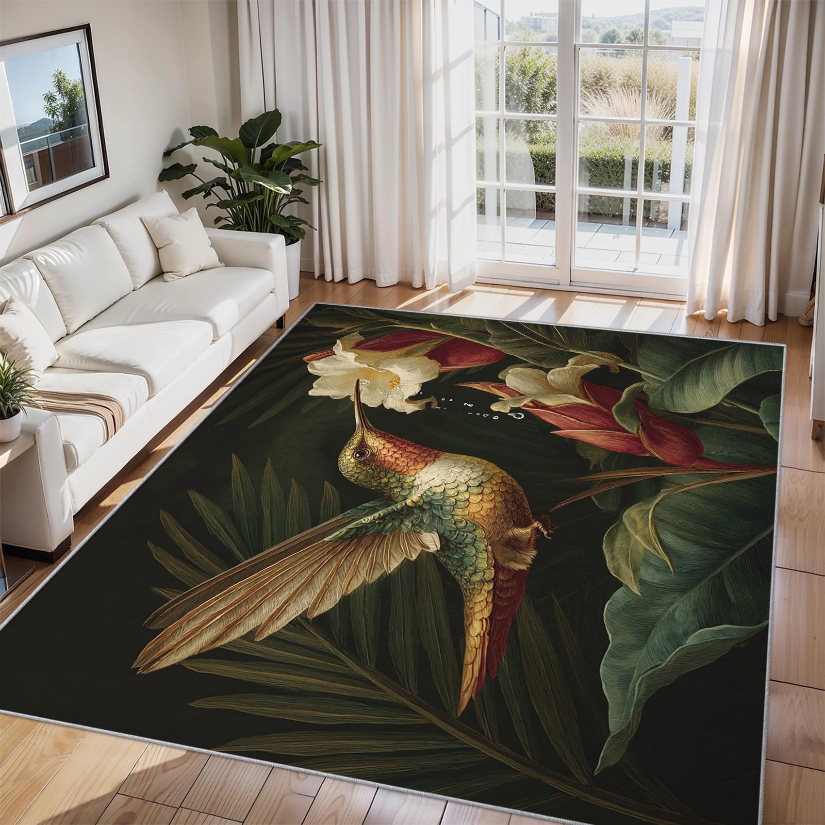 Hummingbird Bedroom Rugs Medium 60 x 110, Bird Flowers Rug for Living Room Accessories, Non Slip Soft Low Pile Washable Carpet, Home Decor FL238