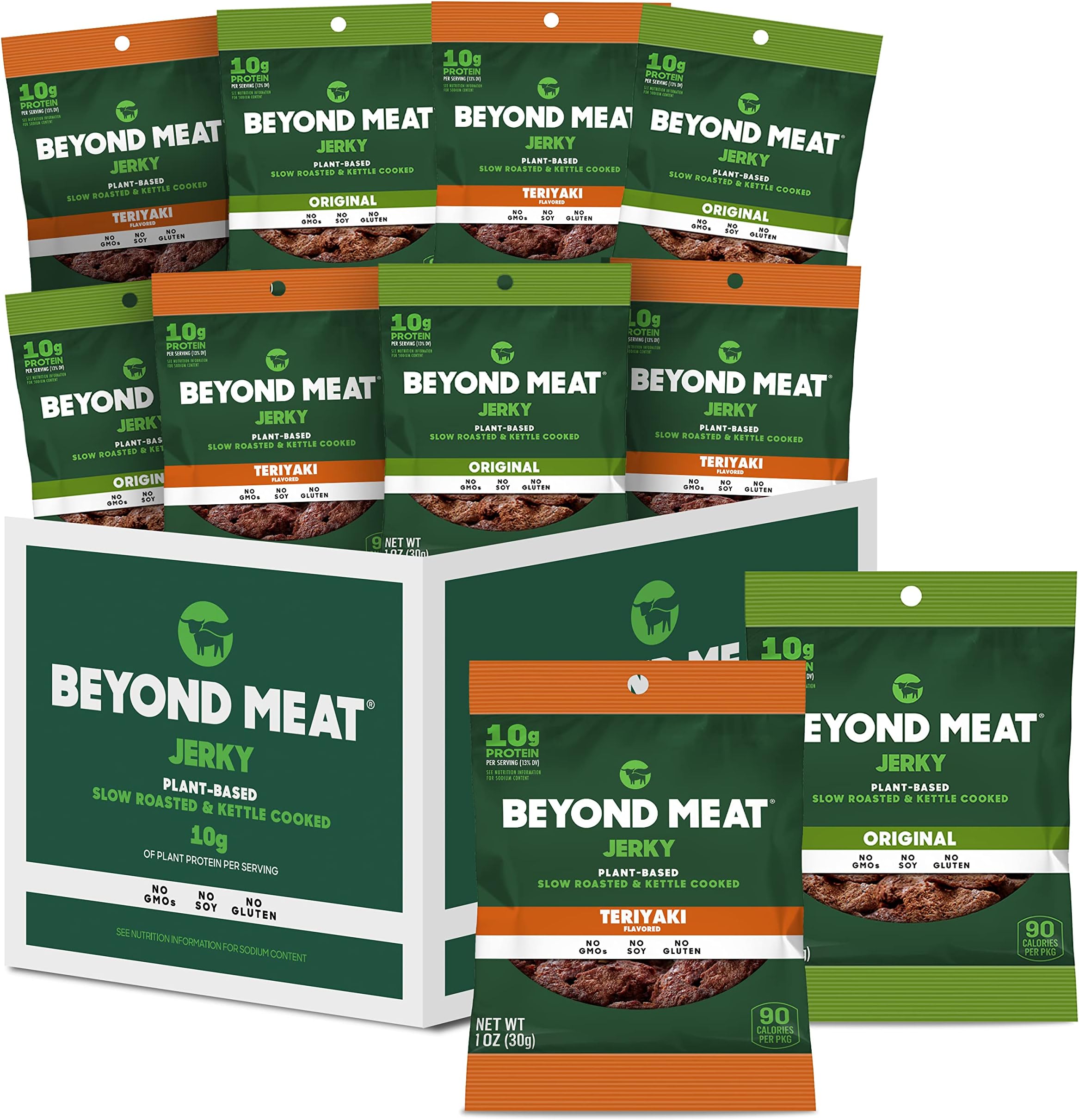 Beyond Meat Plant-Based Jerky, Original & Teriyaki Variety Pack, 10g Protein, 1oz Bags (10 Pack)