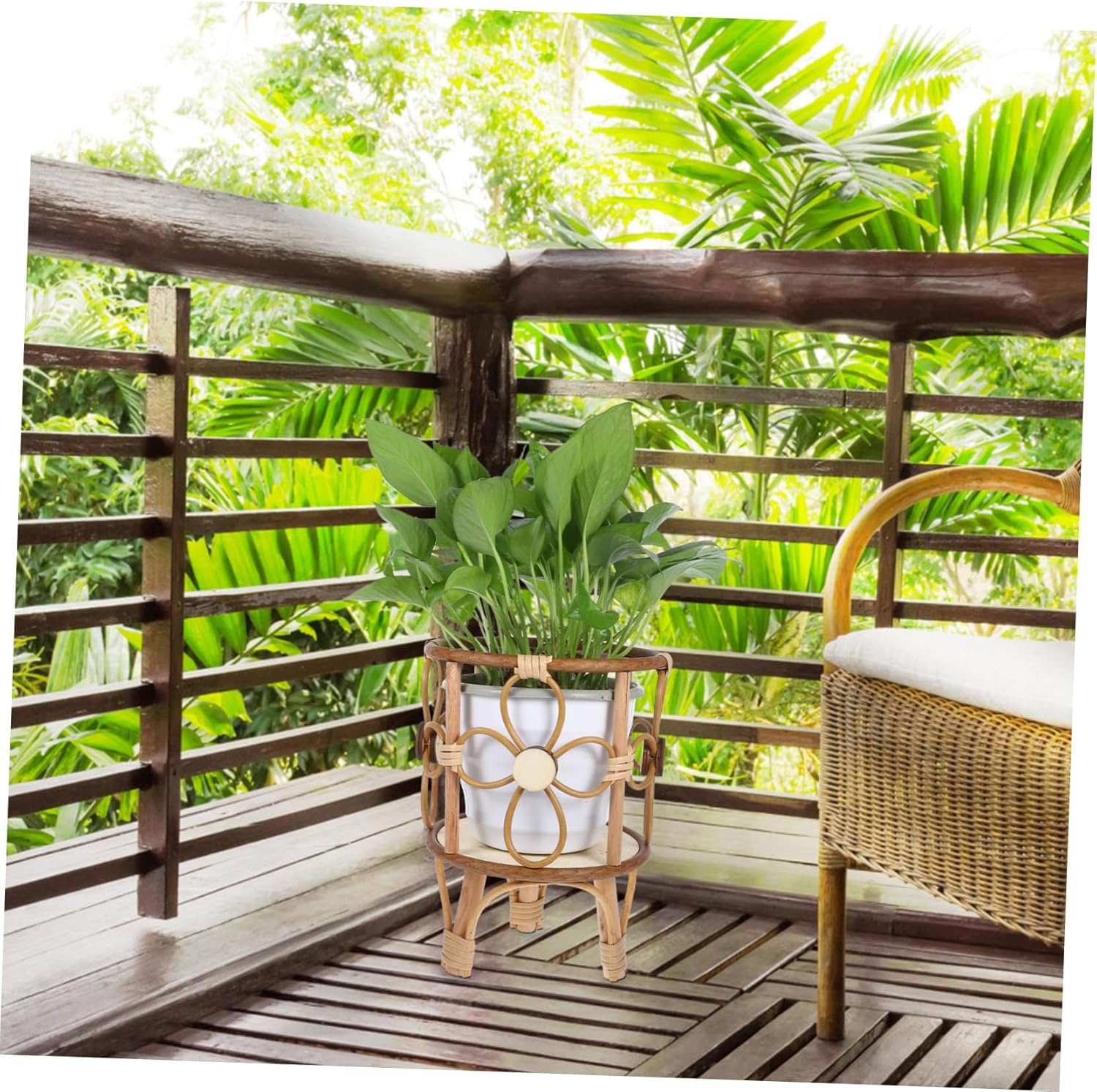 GLEAVI Handwoven Rattan Plant Stand Elegant Flower Pot Holder for Indoor Outdoor Use Design for Farmhouse Decor for Balcony and Home Office Display