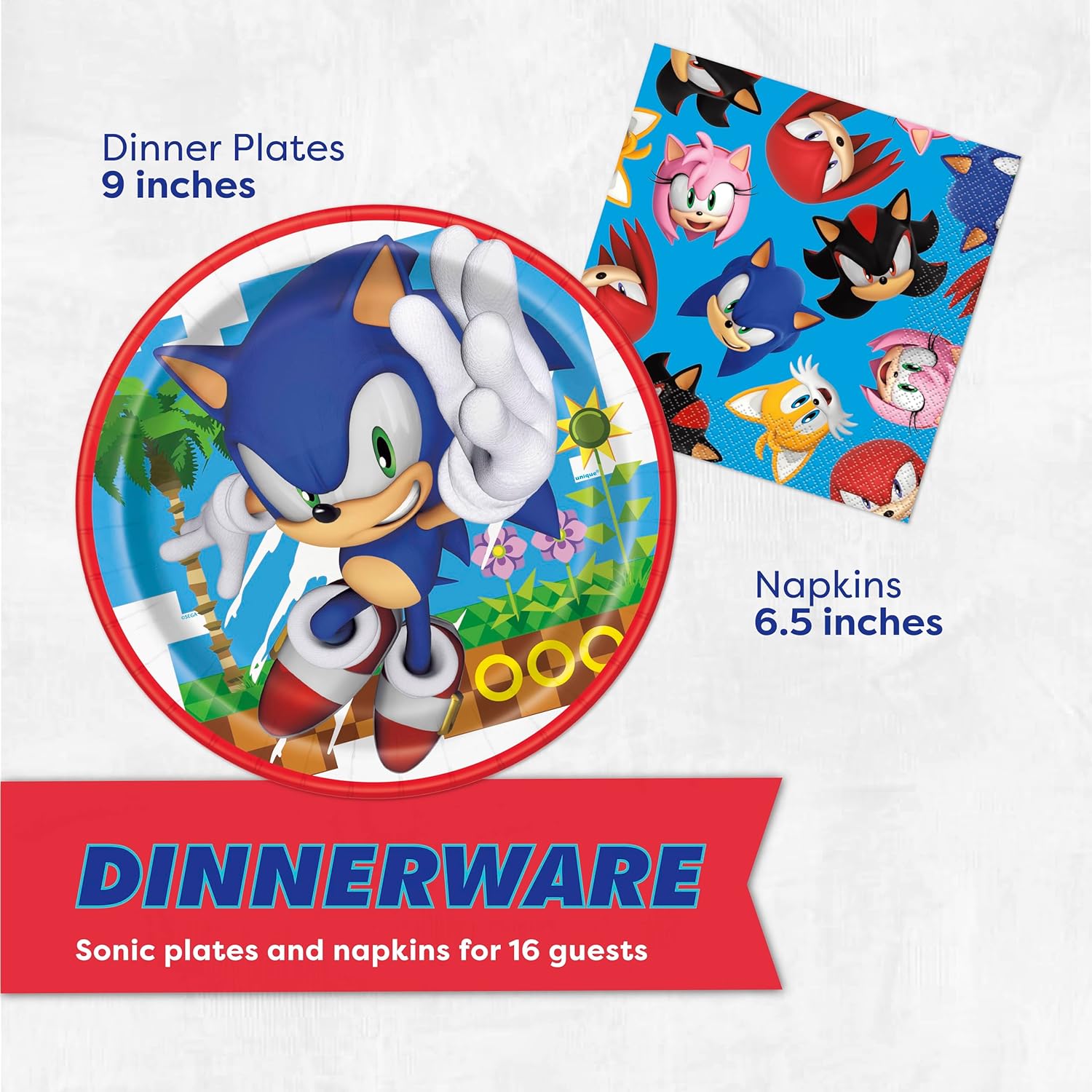 Sonic Birthday Party Decorations | Serves 16 Guests | Masks, Tattoos, Banner, Tablecloth, Plates, Napkins, Sticker | Officially Licensed