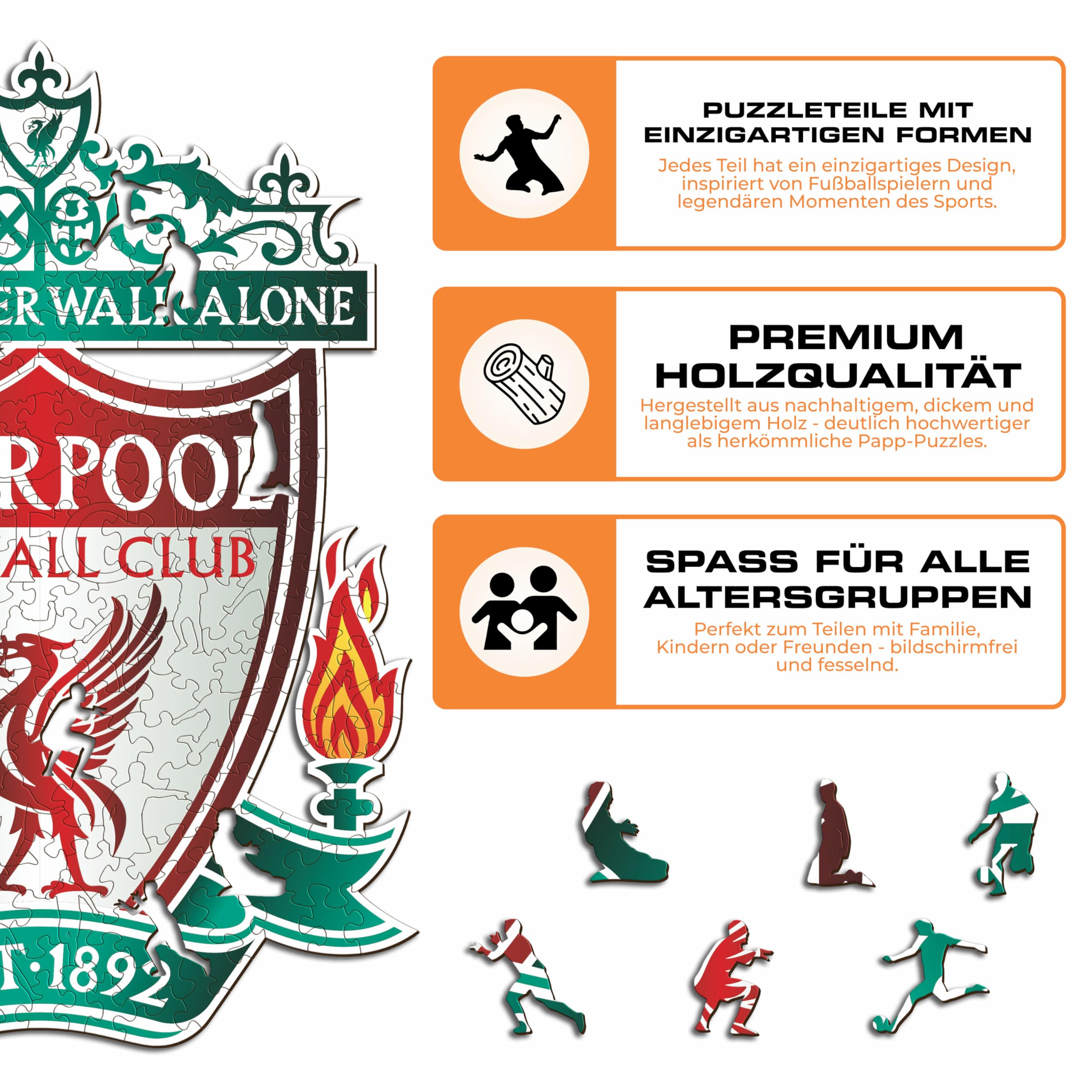 Iconic Puzzles, Liverpool Crest, 100% ökologisch nachhaltiges Holzpuzzle mit offizieller Lizenz, Größe L, 500 Teile