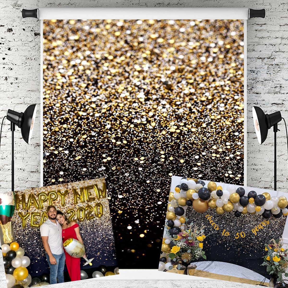 OERJU Runder Party-Hintergrund 230 Cm – Schwarz-gold Mit Krone & 'Happy Birthday' – Für Geburtstagsfeiern