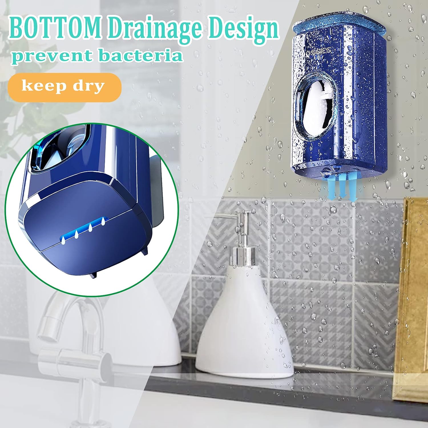 WAYCOM Toothpaste Dispenser,Luxurious Automatic Toothpaste Squeezer Kit Wall Mount for Bathroom Accessories(Blue)
