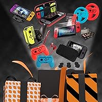 Vista 9 de Orzly Accessories Bundle Compatible with Nintendo Switch & OLED Case & Screen Protector, Joycon Grips & Racing Wheels, Controller Charge Dock
