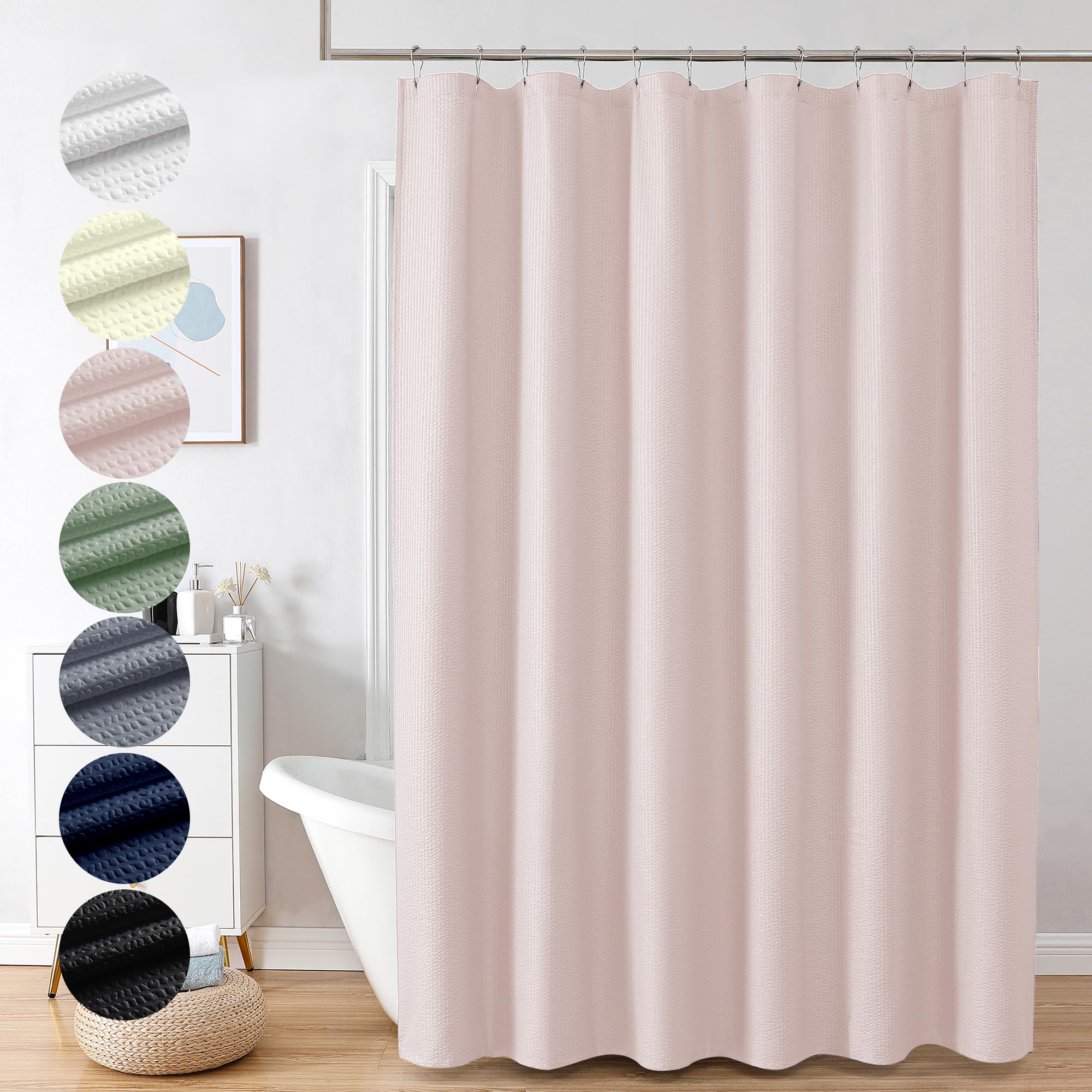 OVZME Berry Pink Shower Curtain, Embossed Textured Fabric Shower Curtain for Bathroom - Soft Cloth & Hotel Spa Luxury, Water Repellent, Machine