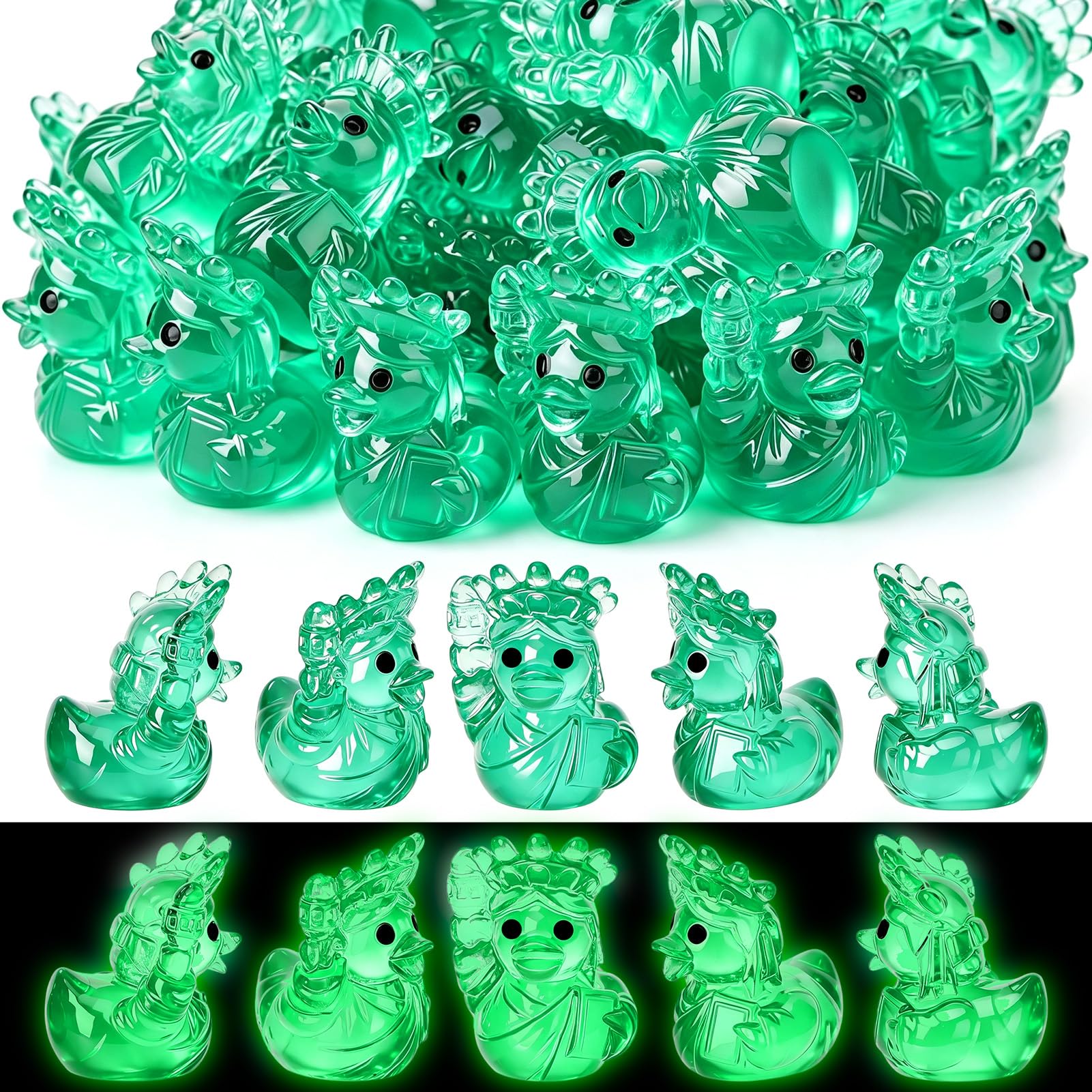 50 Pcs Luminous Statue of Liberty Ducks, Mini Resin Ducks Bulk