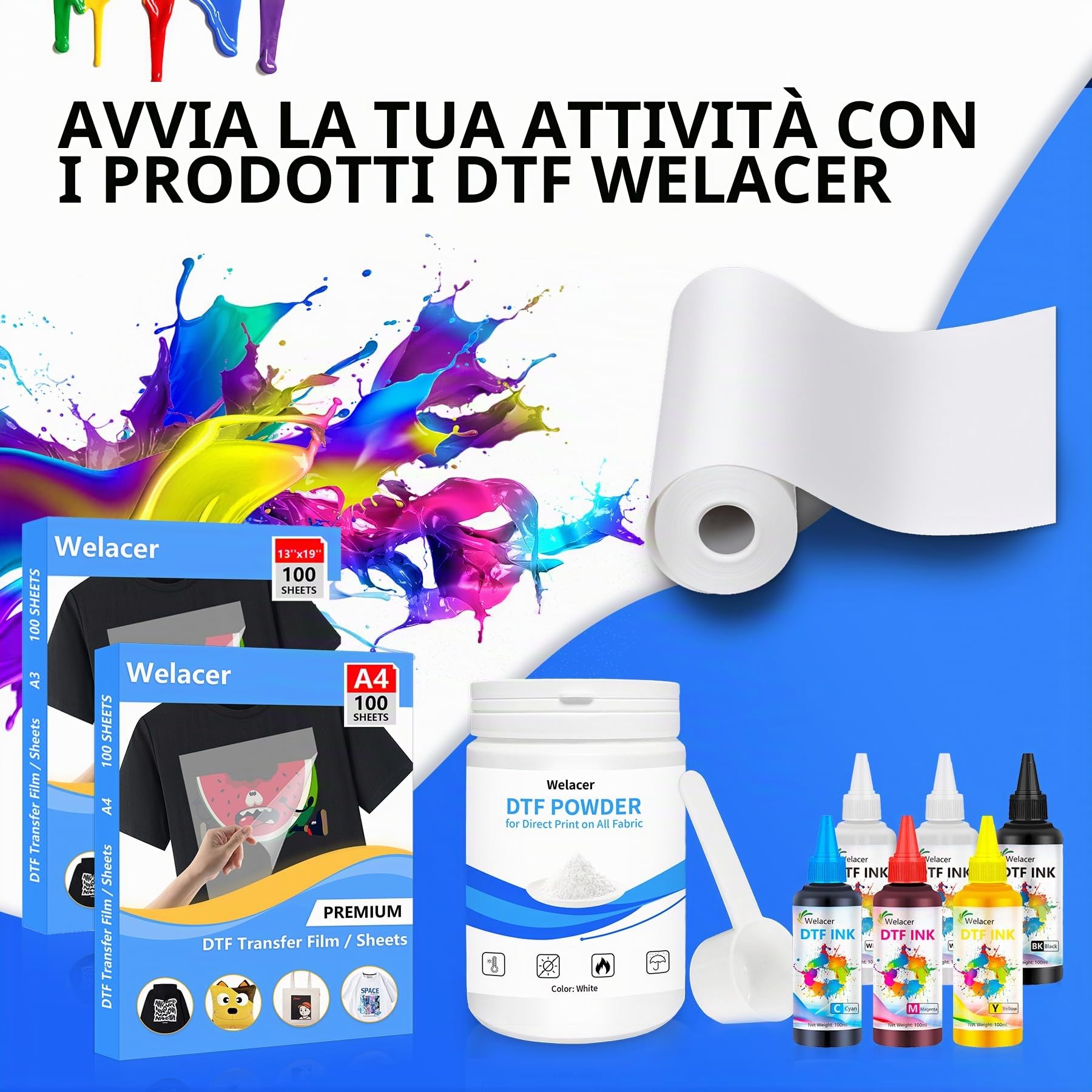 A3 (29,7cm x 42cm) 100 fogli DTF Transfer Film Stampa Diretta per Sublimazione Matt Doppio Lato, Clear DTF PET Transfer Film Fogli di Carta per Stampante Inkjet
