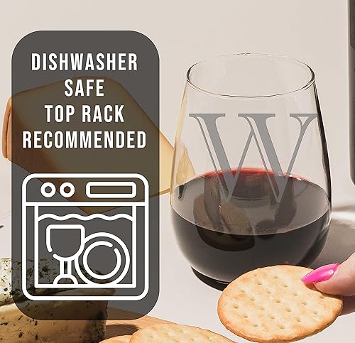 Miniatura 3 de Copa de vino grabada con monograma de 17 onzas sin tallo (letra W) A-Z, regalos personalizados para mujeres, copas de vino personalizadas, regalo de
