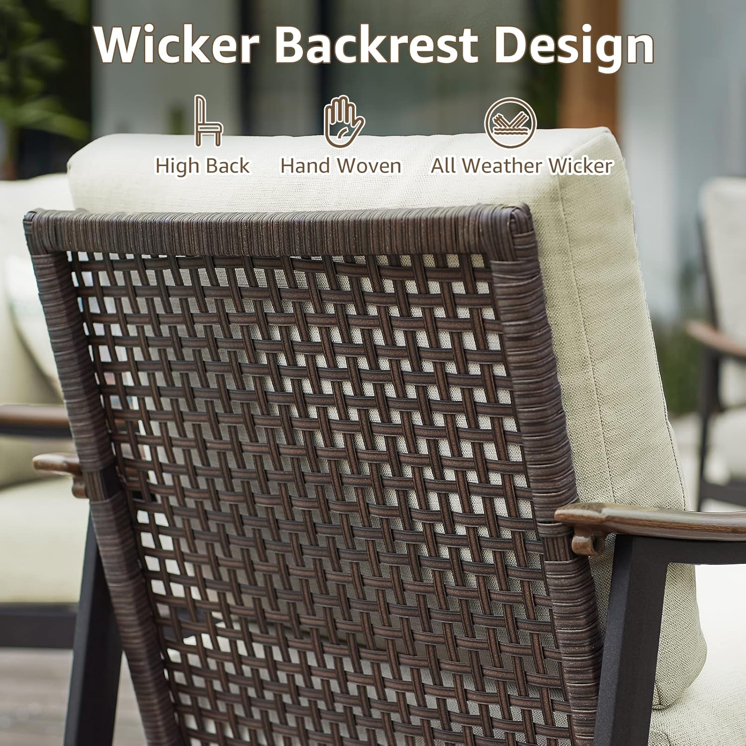 NATURAL EXPRESSIONS Patio Sofa Outdoor Furniture Metal Chair with Wicker Backrest & 6 Inches Cushion for Front, Porch, Deck, Balcony, Backyard, Sunroom, 51.5"(L) x 29.75"(W) x 33.86"(H).