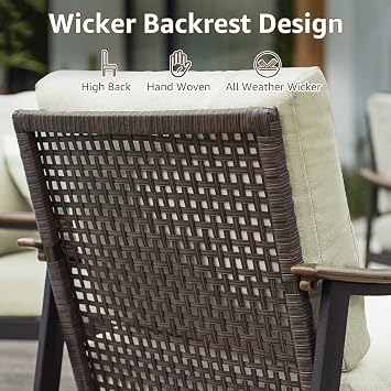 NATURAL EXPRESSIONS Patio Sofa Outdoor Furniture Metal Chair with Wicker Backrest & 6 Inches Cushion for Front, Porch, Deck, Balcony, Backyard, Sunroom, 51.5(L) x 29.75(W) x 33.86(H).