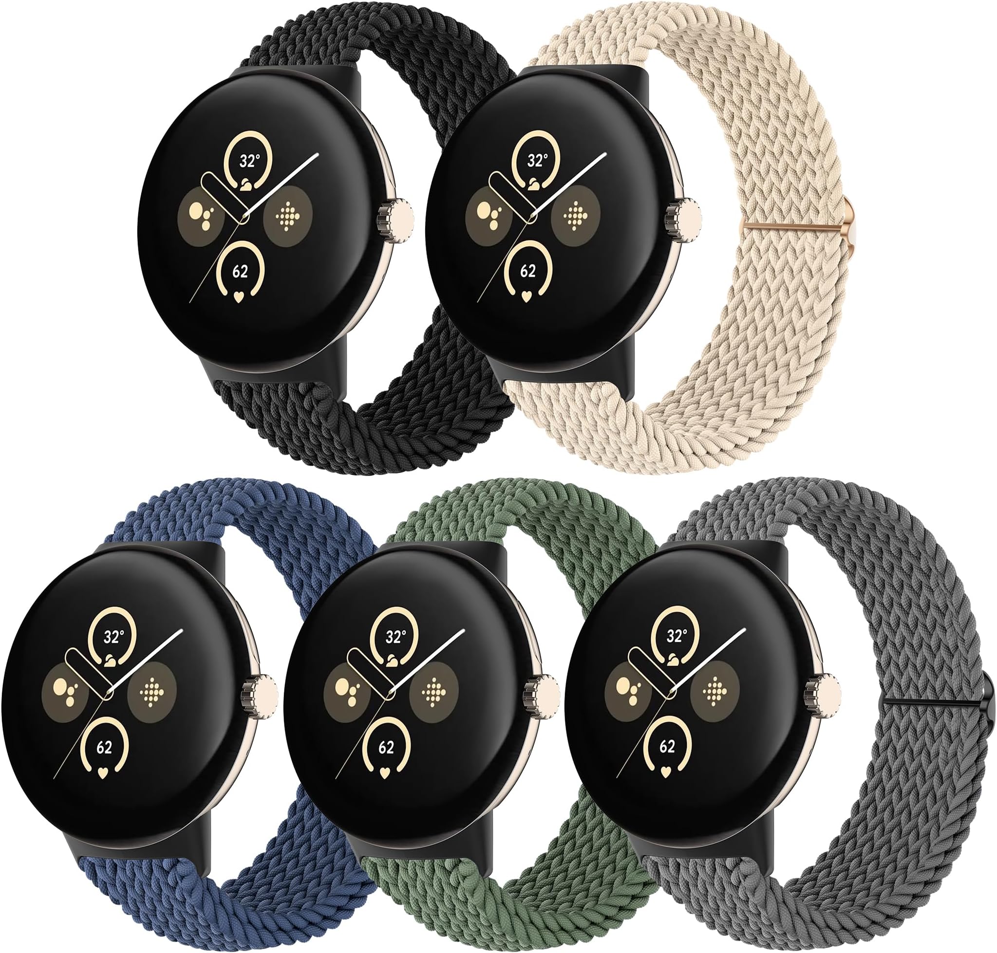 Braided Bands Compatible with Google Pixel Watch 3 41mm Band, Stretchy Nylon Strap Replacement for Google Pixel Watch 2/1 Bands for Women(5 Pack)