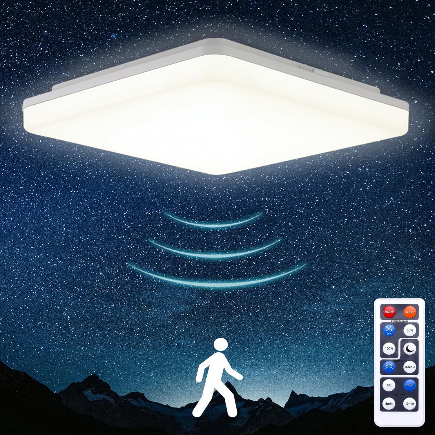 Oraymin LED Deckenlampe mit Radar Bewegungsmelder 18W 1800LM, LED ...
