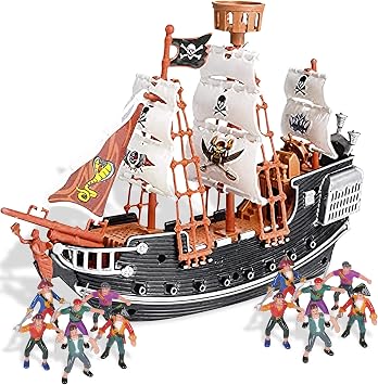 Pirate Play Set - 10" Pirate Ship and 2" Pirate Figurine - Hours of Imaginative Play - Makes a Great Gift or Fun Prize - Ages 3+