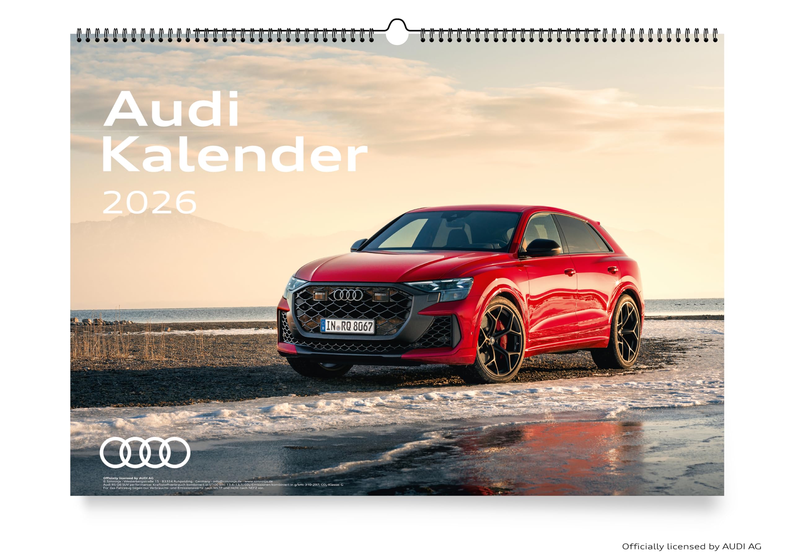 Audi Kalender 2026 DIN A2 60x42cm // Officially licensed by AUDI AG // TTRS RS3 RS4 RS5 RS6 RS7 R8 RSQ8 etron/Audi Sport/Premium Auto Wandkalender