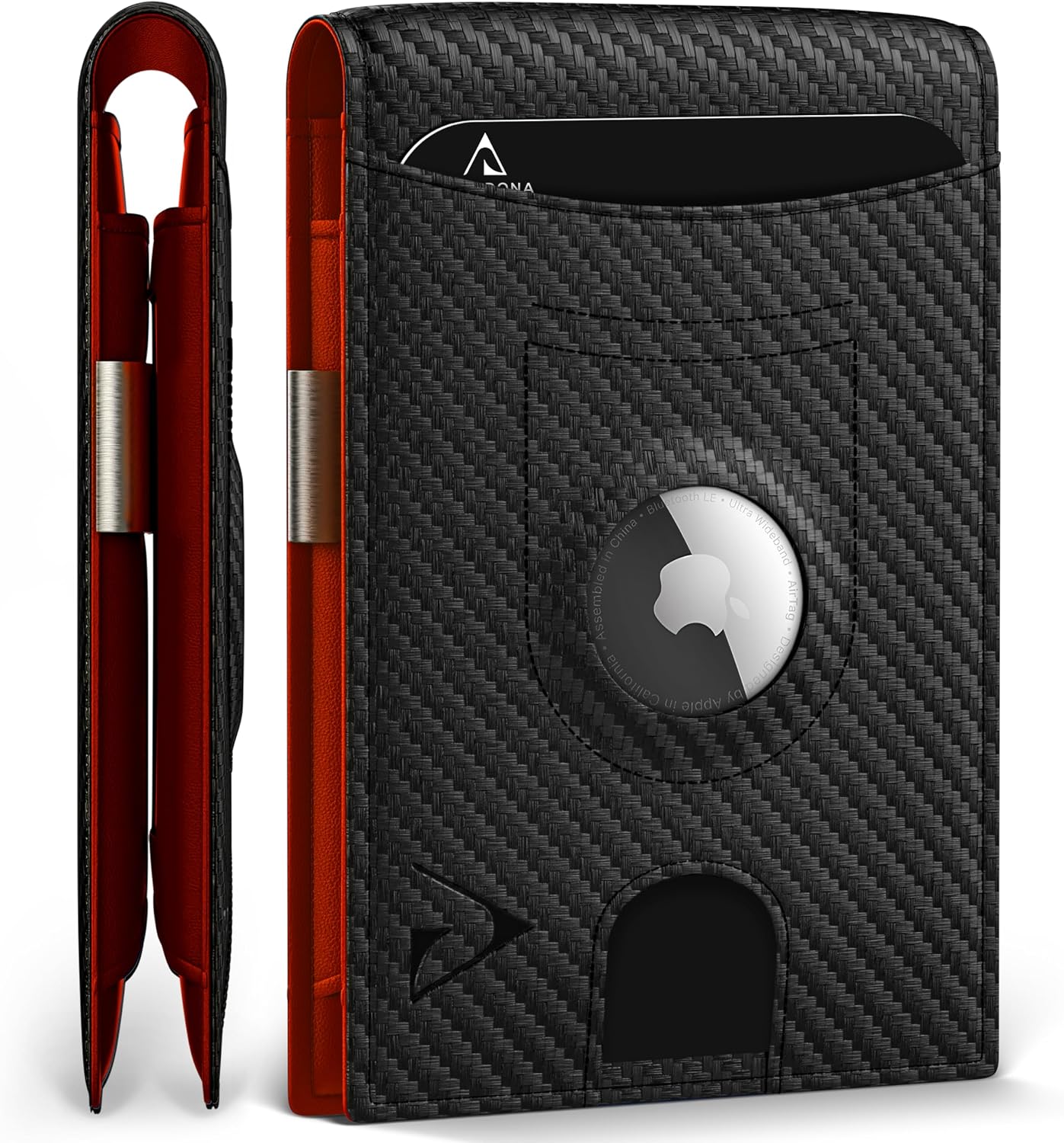 AirTag* Mens Wallet with Money Clip Air Tag Card Holder RFID Blocking Bifold Gifts for Men (Black & Orange)