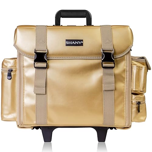 Miniatura 2 de Estuche de maquillaje blando con carrito SHANY Cosmetics, 2compartimientos, color negro con 3bolsas organizadoras de malla de regalo, Dorado (Gold