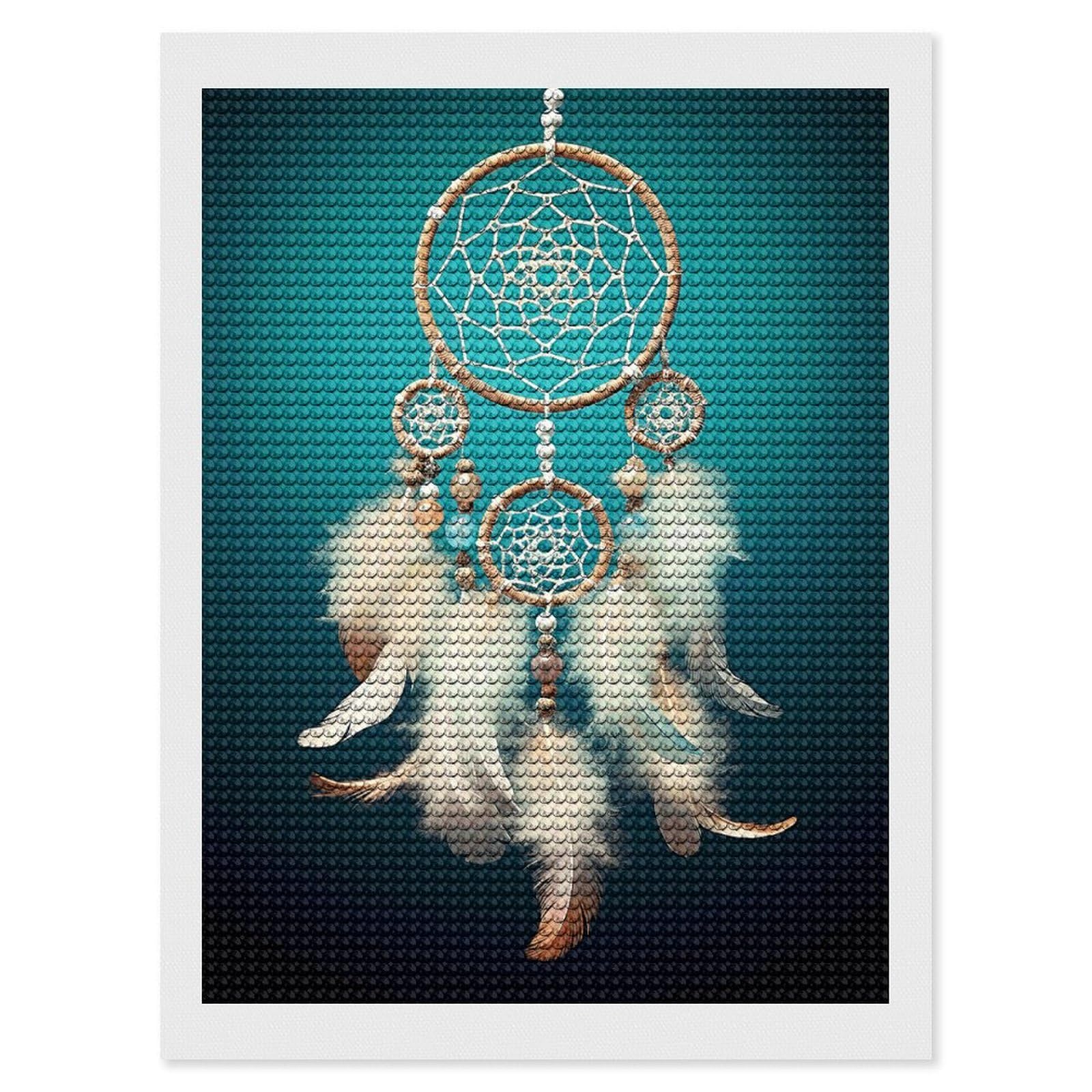 Diamond Painting Kits for Adults - DIY Diamond Art Kits for Beginners - Full 5D Paint Drill Diamond Dots Paintings- White Dream Catcher Feather Diamonds Pictures Gem Art And Craft Wall Decor 12"x16"