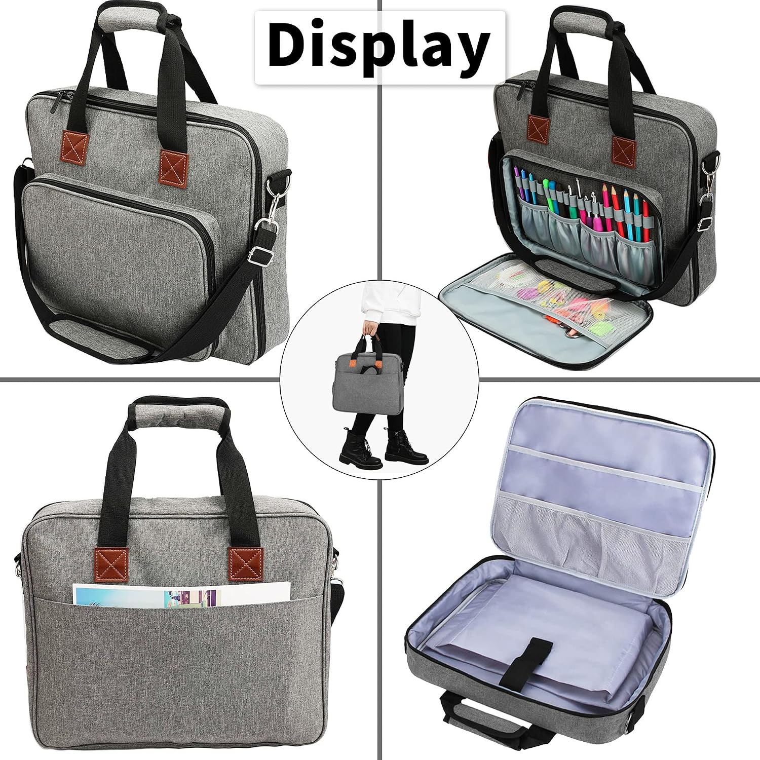 VAIIEYO Embroidery Project Bag, Embroidery Storage Bag with Multiple Pockets, Multifunctional Portable Craft Carry Case for Embroidery Kits & Cross Stitch Kits Tools(Bag Only) Gray
