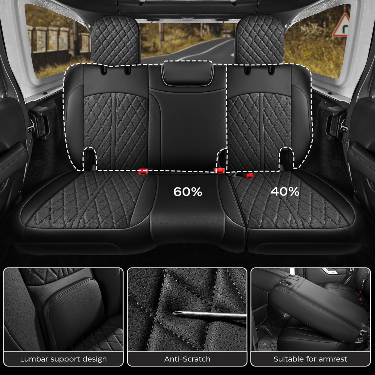 Seat Covers Custom Fit for Jeep Wrangler JL 2018-2026 4 Door W/O Rear Cup Holder, Luxury Waterproof Leather Seat Protectors(Black, Full Set)
