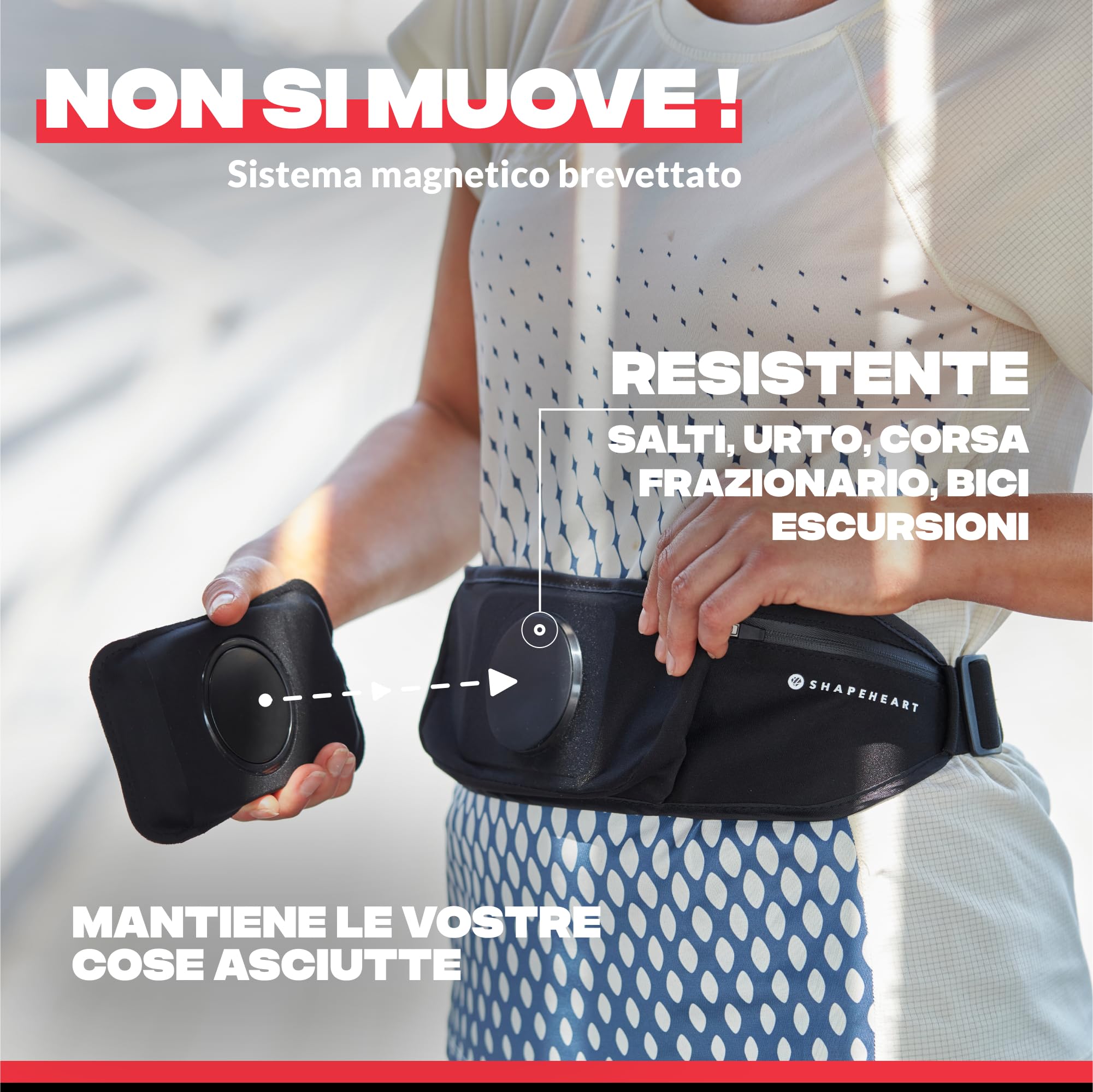 SHAPEHEART Innovazione francese, Cintura magnetica sportiva per telefono , Supporto cellulare Impermeabile con tasca magnetica