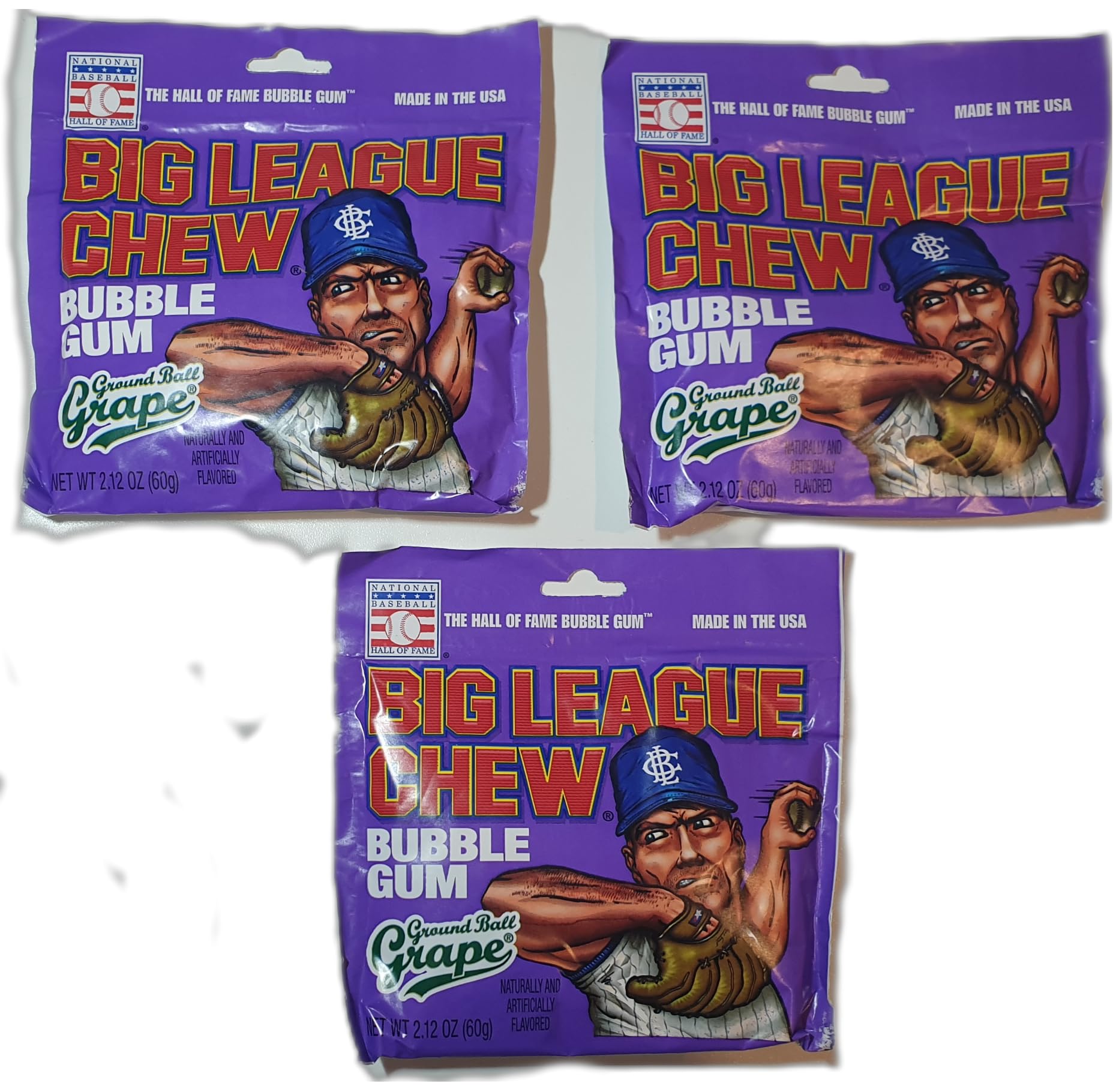 Ground Ball Grape - Big League Chew Bubble Gum - 60g (Grape, 1 x 60g)