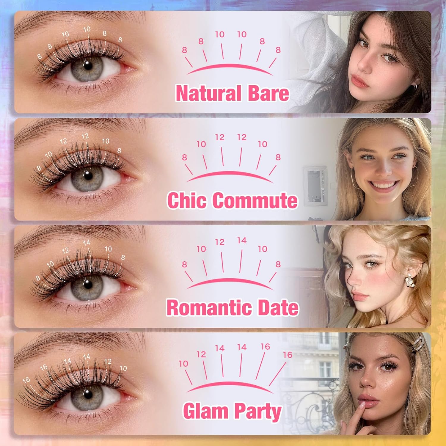 QUEWEL Natural Lash Clusters Kit Soft Wispy Lash clusters Invisible Band Lightweight C Curl 120Pcs Eyelash Extension Kit with Eyelash Clusters Bond and Seal Tweezers for Daily Wear (Venus)
