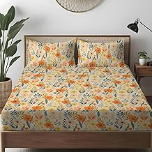 Cotton Blend Fitted Bedsheet for King Size Bed 72x78x8 inches with King Size 2 Pillow Covers 20x30 inches Soft & Breathable.