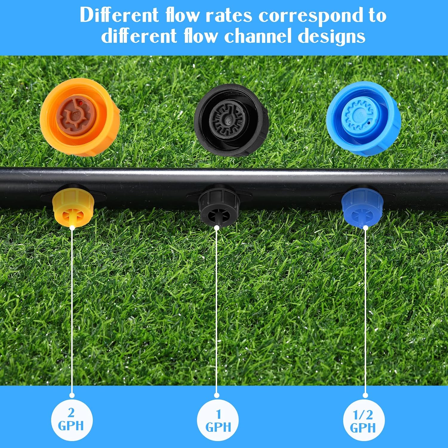 Didaey 50 Pcs 1 GPH Drip Irrigation Emitters Parts Water Tubing Irrigation Tubing Pressure Compensating Dripper Emitters System Drip Tip Constant Flow Heads Parts for Garden Watering Dripper