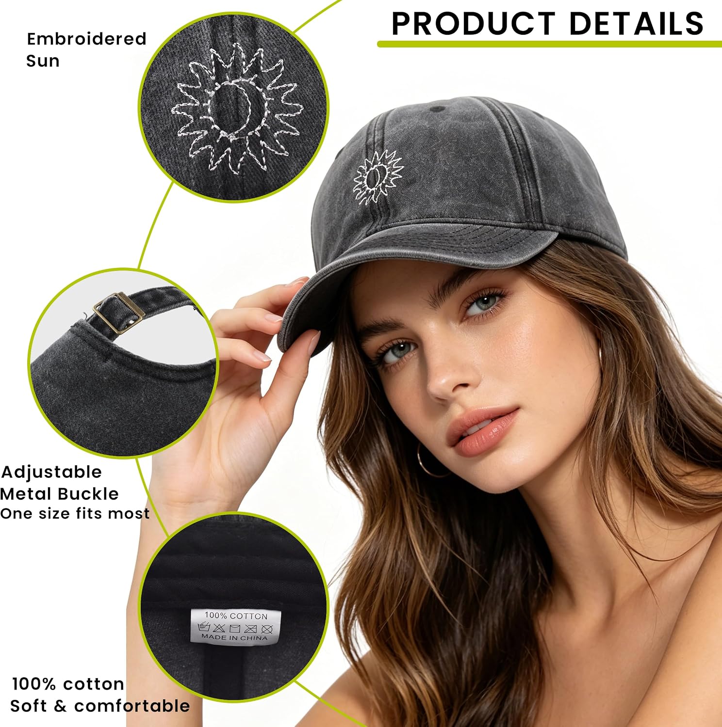 Plam Trees Hats Embroidered Washed Cotton Baseball Cap for Men Women Distressed Black Snapback Baseball Hat Adjustable