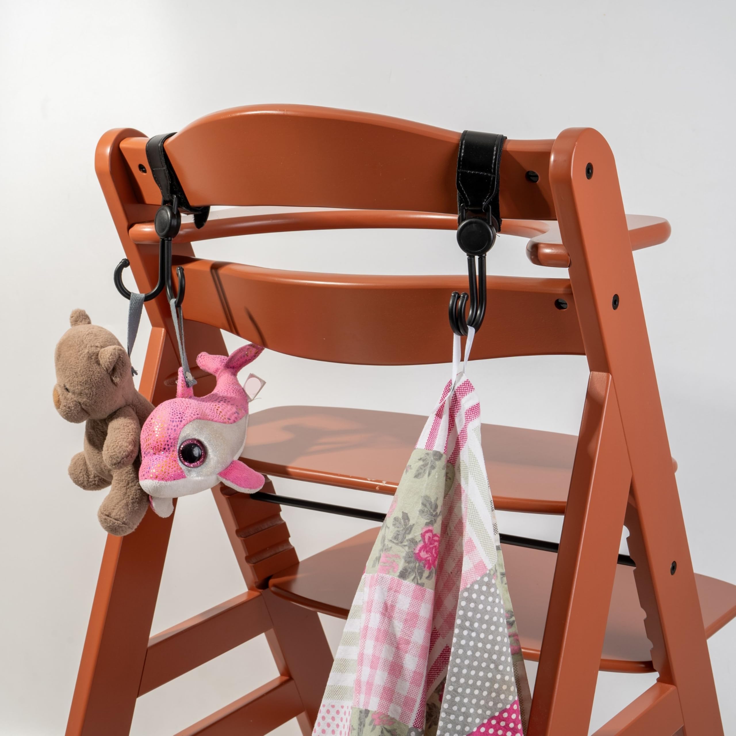 High chair organiser hook, 2 pack, in black, with hook loop fastener