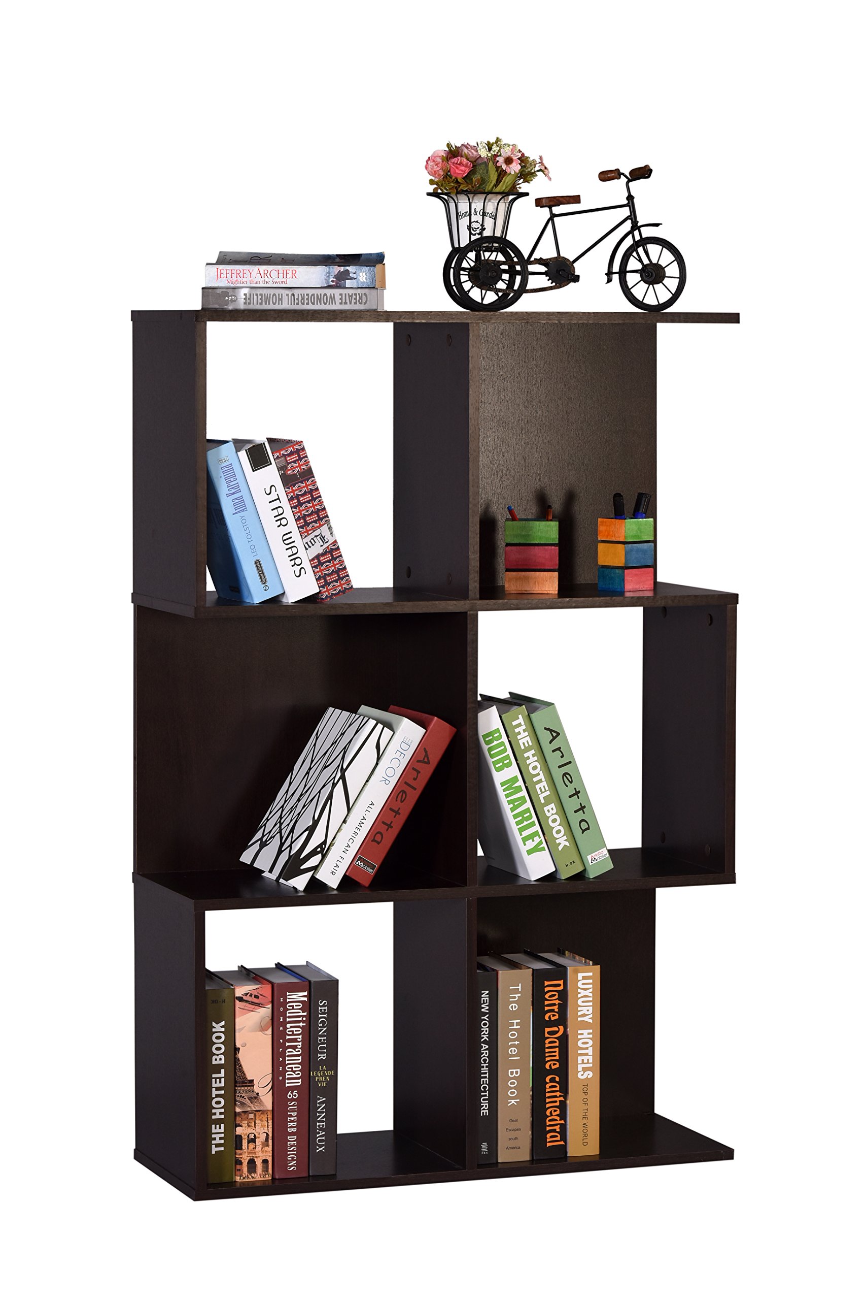 DeckUp Siena 3-Shelf Engineered Wood Book Shelf and Display Unit (Dark Wenge, Matte Finish)