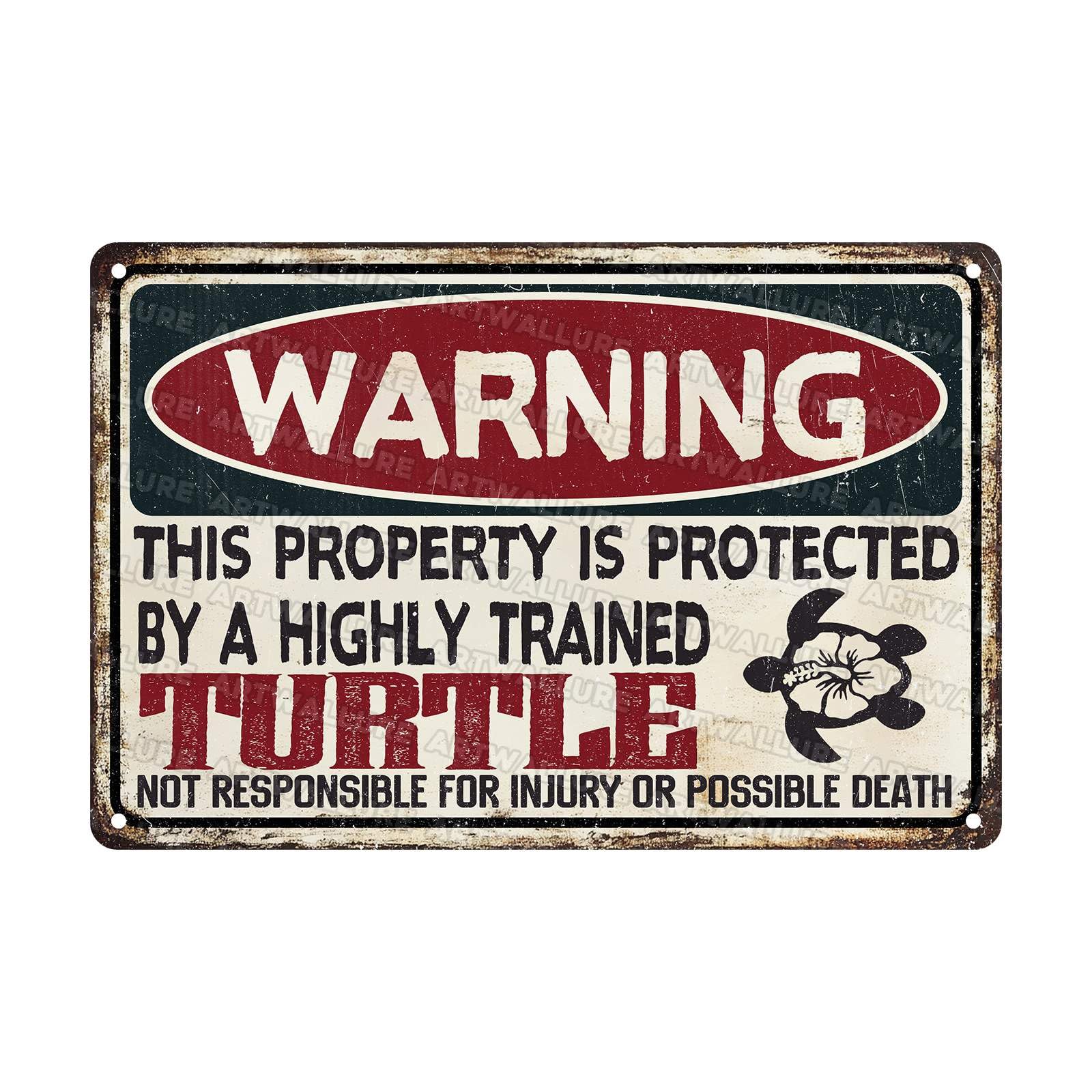 Turtle Vintage Tin Sign Protected By Turtle Metal Sign Turtle Dragon Decorations Reptile Decorations for Your Reptile Room 8x12Inch