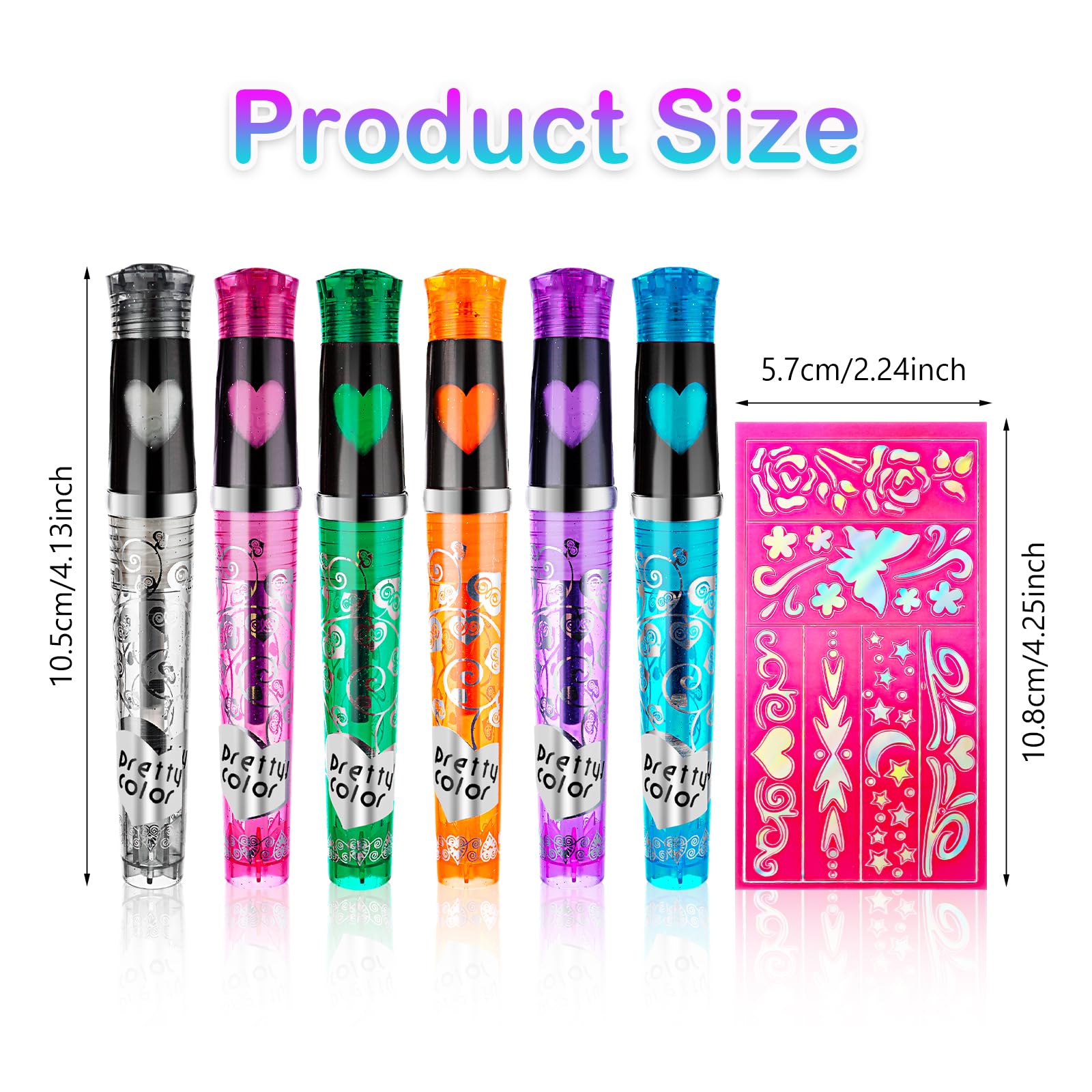 DSLSQD Temporary Tattoo Pen - 6 Colours Glitter Kit With Stencil Body Markers for Kids and Adults Party Dress Up - Image 2