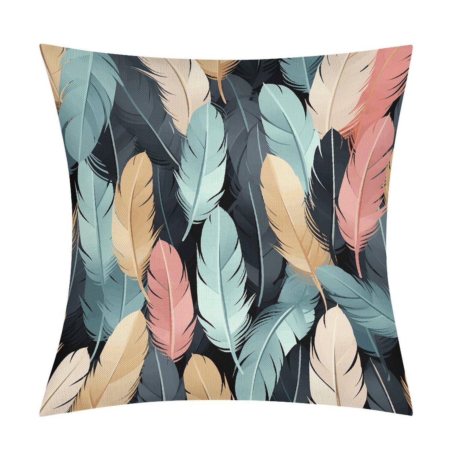 Fodpand Style Feather Pillow Covers 18X18 Inch, Pillow Cases Boho Farmhouse, Throw Pillow Covers For Couch Sofa Bed Spring Home Decor