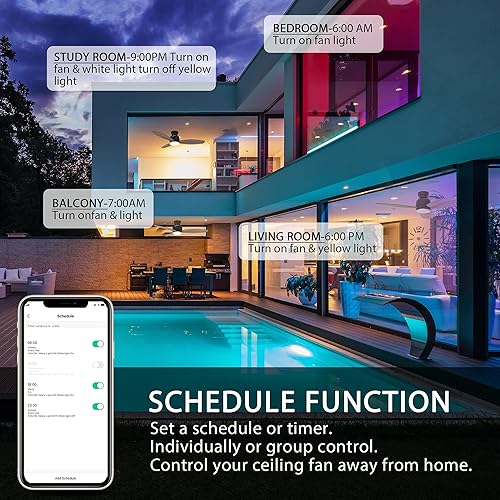 Miniatura 7 de CEME Ventilador de techo inteligente de 52 pulgadas con luces, DC de 10 velocidades, ventilador de techo de perfil bajo con control remoto, 3