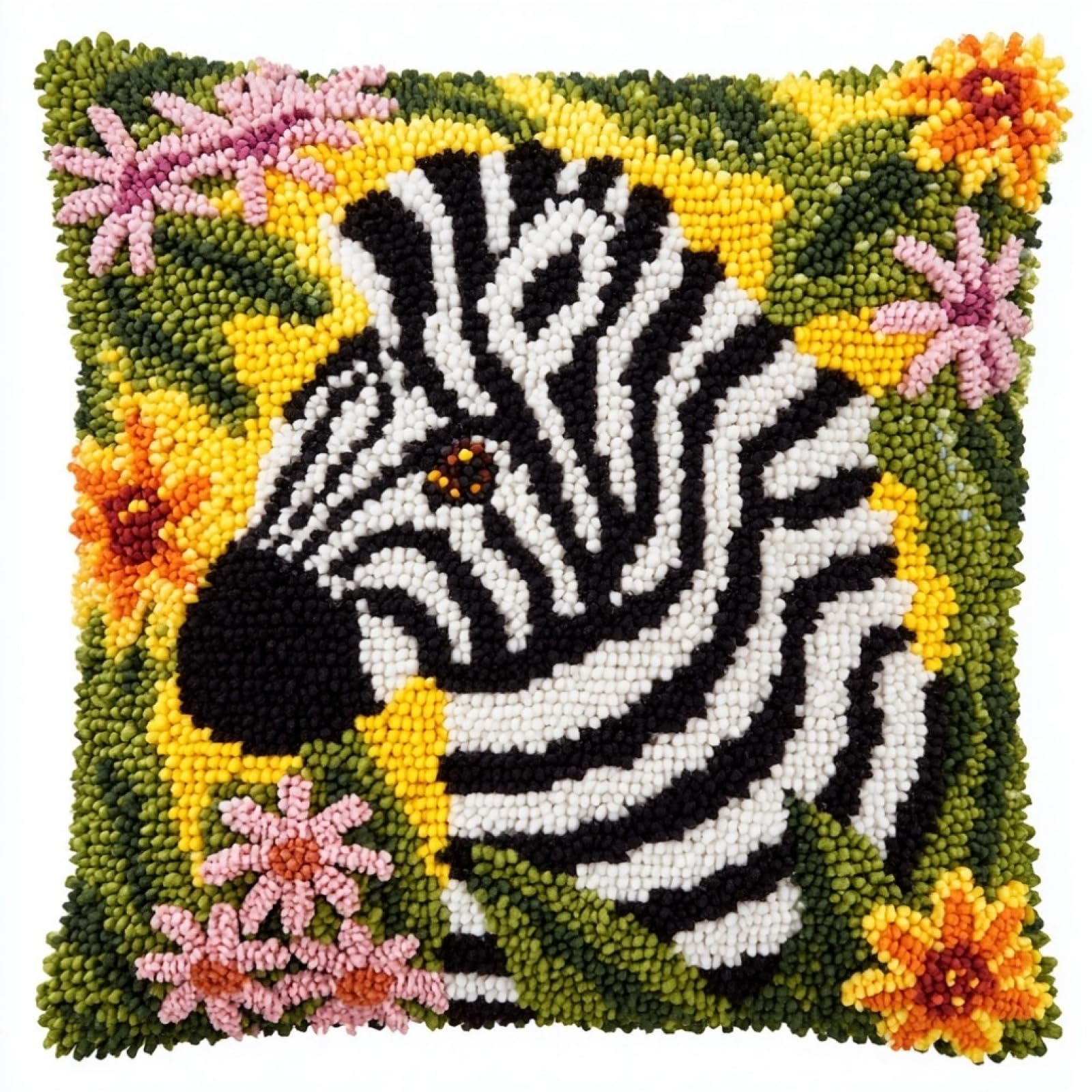 AxiangziK Latch Hook Kit for Adults 43x43cm,Flowers and Zebras