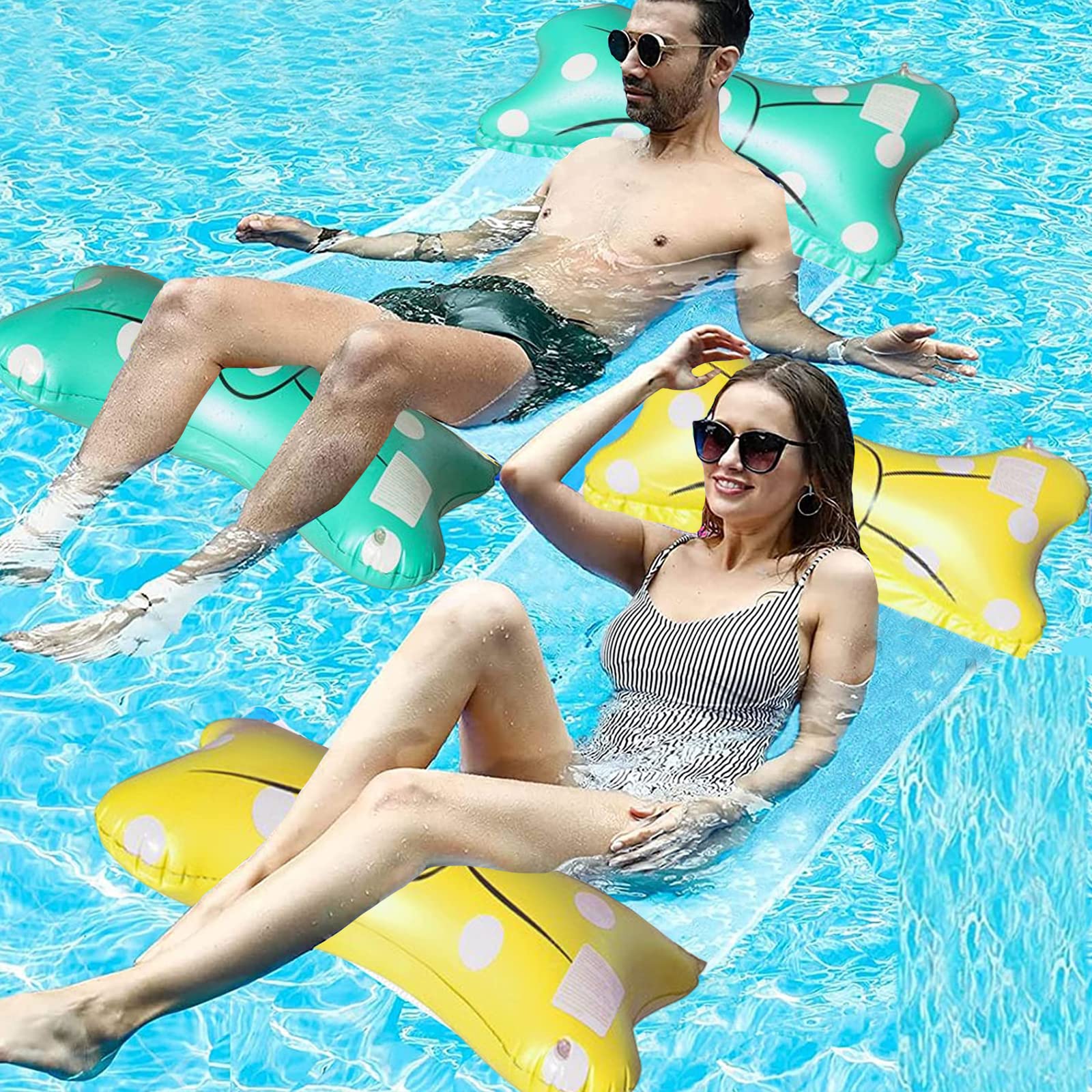 Cama Inflable De La NatacióN, 2pcs Hamaca Inflable, Hamaca De La Piscina 4 En 1 ColchóN De Aire Piscina Adulto Piscina Silla Inflable Flotante Tumbona De Playa para Adultos NiñOs