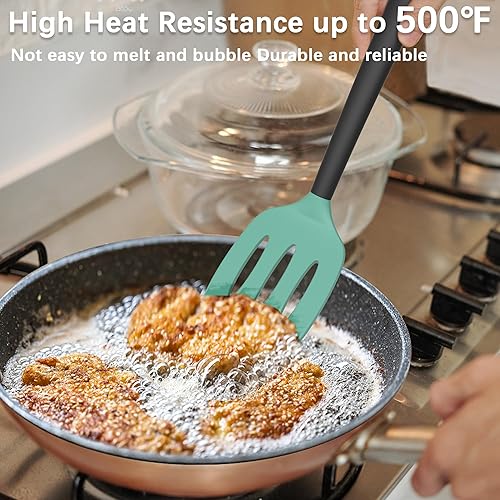 Miniatura 3 de Coukre Juego de 2 Espátulas de Silicona, Resistente al Calor Alto, Libre de BPA, Espátula de Cocina, Volteador Sólido y Ranurado para Sartenes