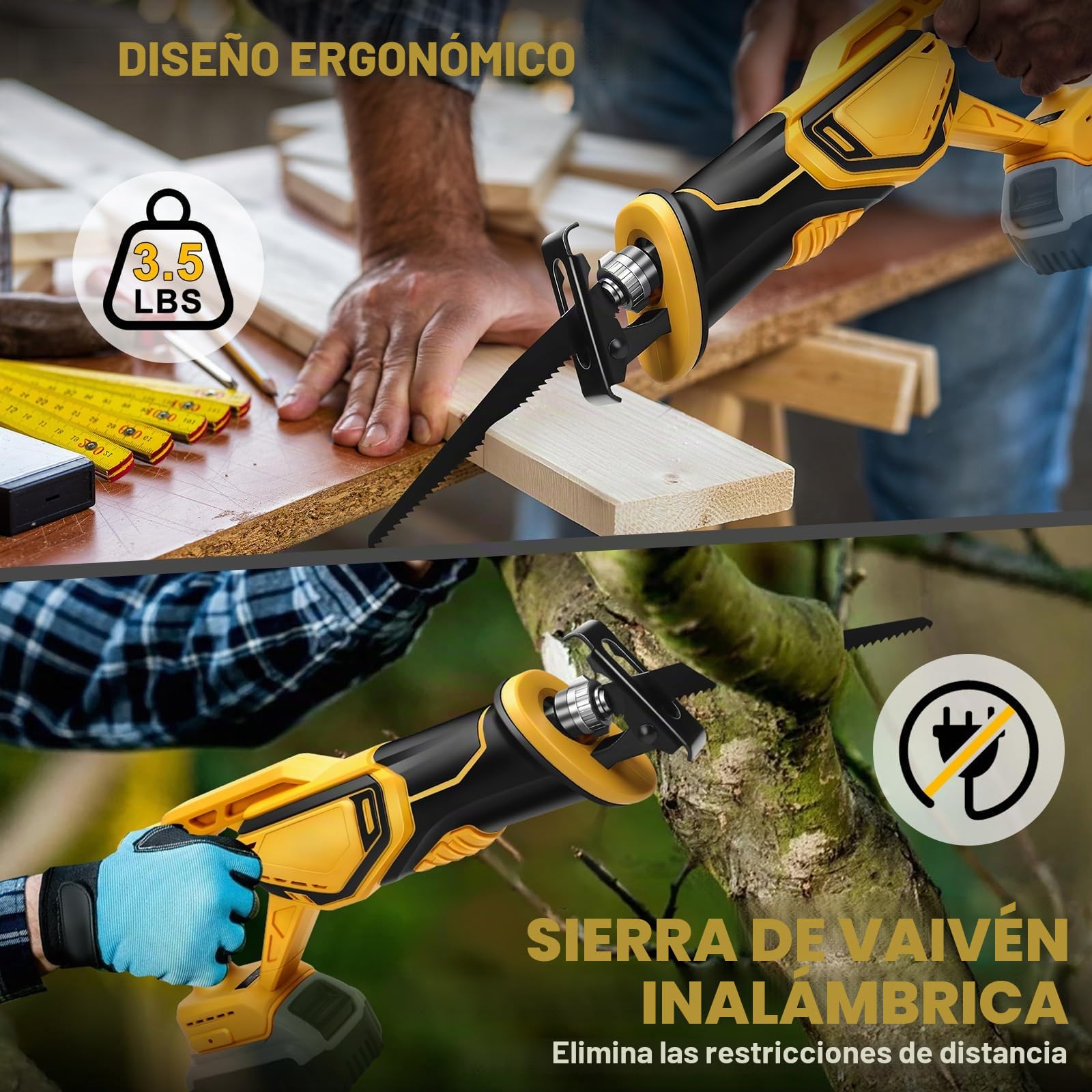 Roadtime Sierra Sable Inalámbrica para DeWalt 20 V baterías (sin batería),motor sin escobillas 0-4000 RPM Sierra Electrica de Velocidad Variable, con 4 Cuchillas para Cortar PVC/Madera/Metal