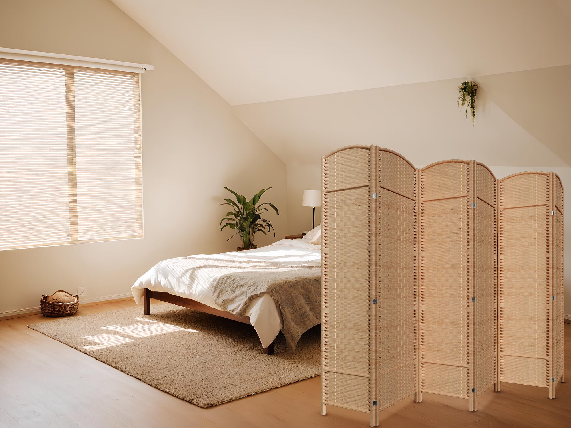Cocosica 6 Panel Room Divider,6Ft Folding Privacy Screen,Tall - Extra Wide Foldable Panel Partition Wall Divider with Diamond Double-Weaved Hand-Woven Design Room Screen Divider
